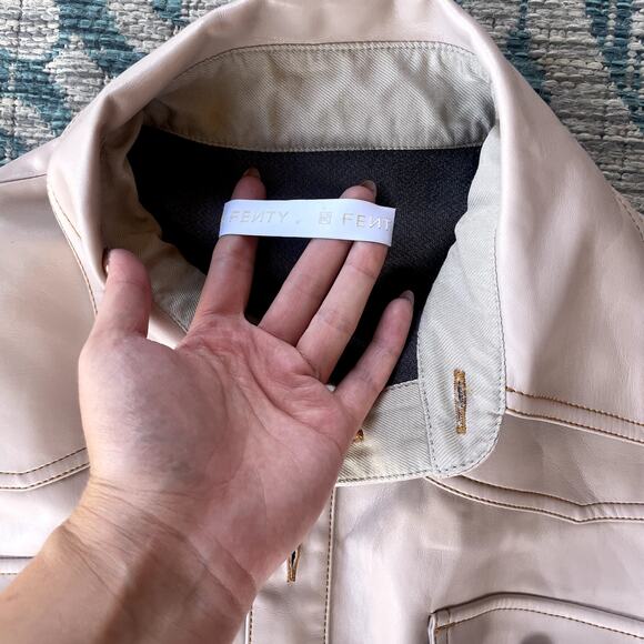 Fenty by Rihanna Faux Leather Button-Down Mini Dress Cream - Size 40 - Picture 6 of 12